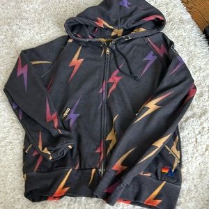 Aviator Nation grey lightning bolt zip up hoodie size S